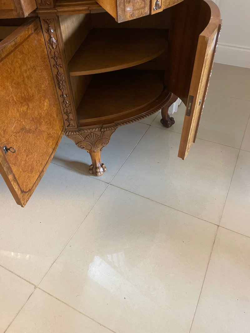 Outstanding Quality Large Antique Carved Burr Walnut Bow Fronted Sideboard - Image 5